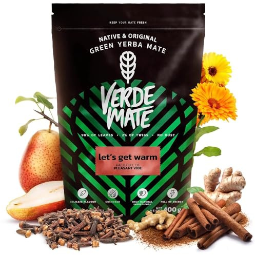 Verde Mate Yerba Mate Tea Let’s Get Warm 400g – Air-dried, Unsmoked, Without Stems or Powder, Spiced Blend with Pear and Cinnamon from Brazil