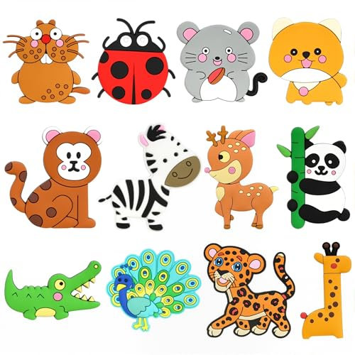 NHQZ 12 Piezas Imanes de Nevera para Niños, Animales Magnéticos para Decoración de Nevera, Tablero Magnético para Guardería, Hogar y Aula