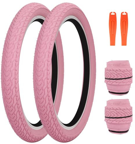 ZUKKA Lot de 2 pneus de vélo pliables 20 x 2,35 30 TPI 64-406 - Pour VTT, BMX, Freestyle Kids Bike Cruiser Bike Pliant, Rose