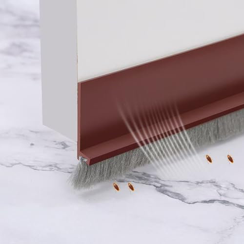 WLHFDC Bürstendichtung Selbstklebend Zugluftstopper für Türen,100cm Zugluftstopper Haustür,Türdichtung Selbstklebend mit Bürste,Türdichtung Unten,Türbesen Luftzugstopper,Silikon Bürstendichtung(Braun)