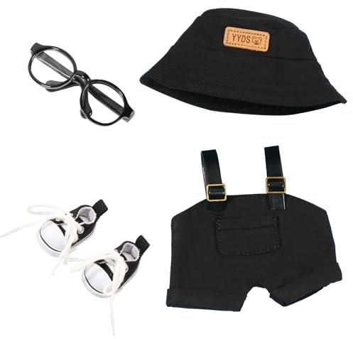 Puppenkleidung für 15 /17cm große Puppen-Blindboxen, Overall, Mütze, Brille,Schuh(Schwarz)