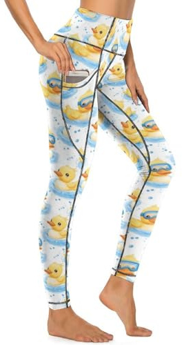 Süße Enten-Schwimm-Leggings für Damen, hohe Taille, Yogahose, Fitnessstudio, Workout-Leggings mit Taschen