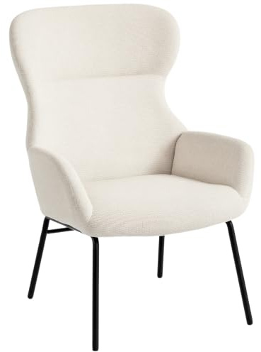 HOMCOM Ohrensessel Wohnzimmer Sessel mit Hoher Rückenlehne Stahlbeine Creme | Loungesessel, Relaxsessel, Polstersessel mit Leinenoptik, Lesesessel für Schlafzimmer