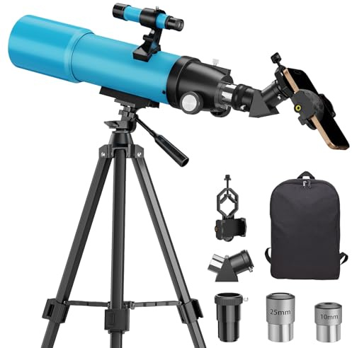 Astronomical Telescope for Adults Kids 8-12: High Powered 80mm Portable Refracting High Powered FMC Beginners Explorer Scope for Travel Moon Planet Stars Gazing with Professional Tripod