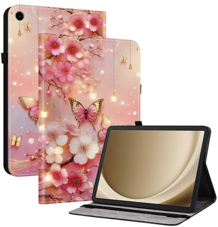 Coque pour Samsung Galaxy Tab A9+ / A9 Plus 11 Pouces 2023, Housse Étui à Rabat de Protection avec Fonction Support, Porte-Pencil, Veille/Réveil Automatique, Papillon de Florale