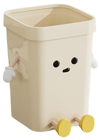 NIDONE Poubelle mignonne, poubelle en plastique 7l pp, de dessin animé mignon avec yeux, mains et jambes, panier à déchets supérieurs ouverts pour la cuisine, le bureau, la chambre