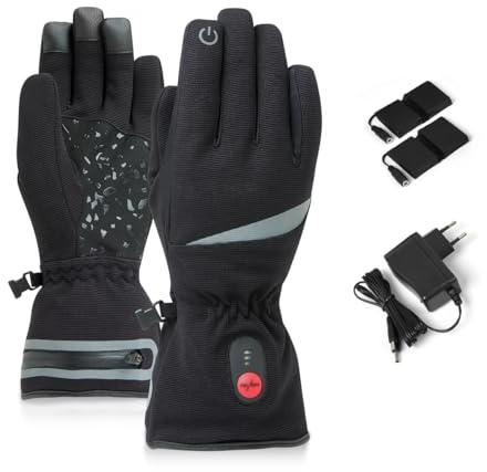 XOLARHEAT Flexible, wasserdichte, beheizte Handschuhe Touchscreen-Finger, rutschfeste Handfläche Wiederaufladbare Batterien (7.4V/2Ah) mit Ladegerät Dehnbarer Stoff