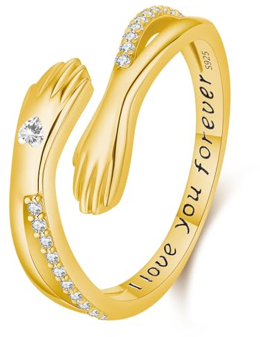 925 Sterling Silber Umarmungen Ring für Damen, I Love You Forever Geburtsstein offenen Ring Geschenke für Mütter, Schwestern und lieben