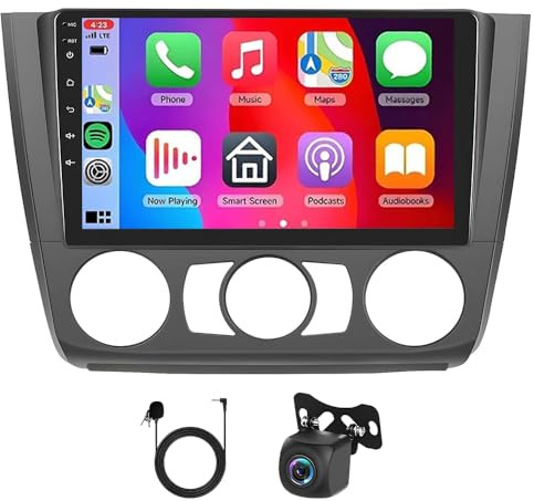 4+64G Android 14 Radio de coche 2 DIN para B&MW 1-Series E88 E82 E81 E87 2004 – 2011 pantalla Bluetooth, pantalla táctil de 9 pulgadas con pantalla de radio Carplay Android pantalla GPS Navi cámara