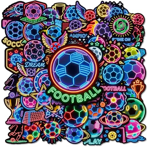 ZingBox 50 Stück Neon Fussball Sticker Kinder, Groß 5cm Cool Neon Sticker Fußball, Wasserdicht Fussballs Aufkleber, Stickers Fussball Deko Geburtstag, Fußball Aufkleber für Laptop Mobiltelefon Handy