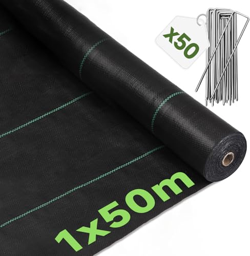LCGOD Weed Control Membrane 1m x 50m with 50 Pegs