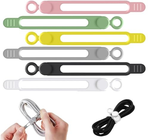 Data Cable Organizer, Elastic Reusable Silicone Cable Straps Cord Organizer for Bundling and Fastening Earphone, Phone Charger (6 PCS)