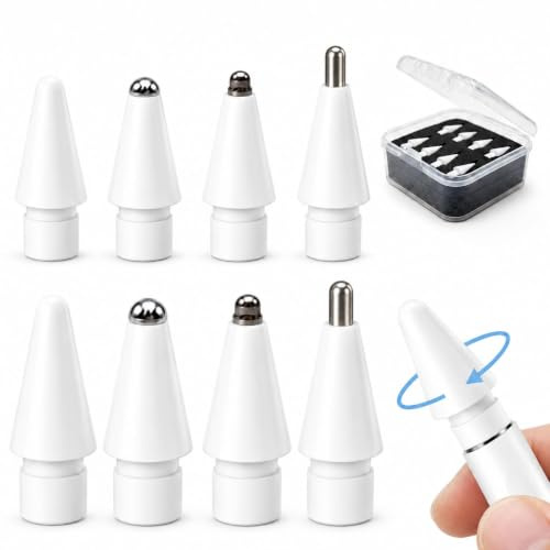Pointes de Rechange pour Apple Pencil 1/2/Pro Génération, Lot de 8 Embouts | Haute Sensibilité Embouts Stylus Glisse, Remplacement Facile, Matériau Et Protecteur