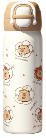 JOAASU Cute Capybara Water Bottle, 600ml/20oz Stainless Steel Water Bottle for Kids, Leak-Proof Vacuum Insulated Bottles with Capybara Pattern for Daily Use, School and Outdoor Activities