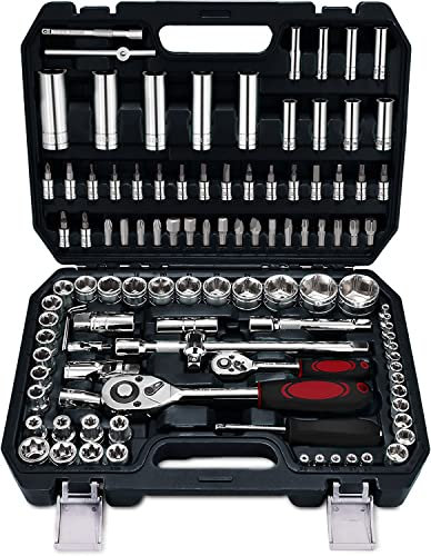 Nestling 108pcs Socket Set 1/4 1/2 Drive Ratchet Set,Flexible Operation Just 5°,Widely Used in Home Repair,Workshop,Engineering Professional Study