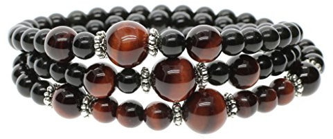 COAI 6mm Obsidian und Rotes Tigerauge Mala Multilayer Wickelarmband Gebetskette für Damen/Herren