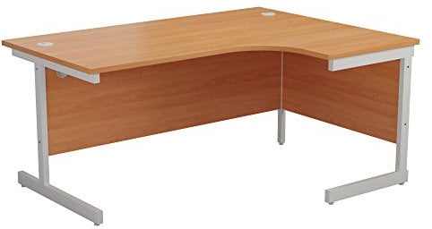 Office Hippo Heavy Duty Right Corner Desk - Strong & Reliable Workstation, Integrated Cable Ports, PC Desk For Office or Home - Beech Top / White Frame