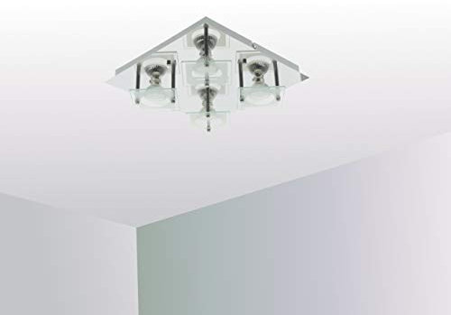 Trango 4-flammig 3178 LED Deckenleuchte in Eckig *SAM* aus Metall mit Design bedrückt Glas-Lampenschirme, Deckenlampe, Wandleuchte, Badlampe inkl. 4x 3 Watt warmweiß GU10 LED Leuchtmittel