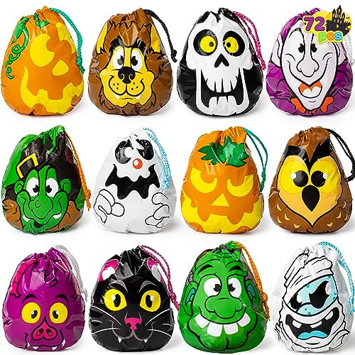 JOYIN 72 Stück Halloween Kordelzug Süßigkeiten Tüten für Halloween Süßes oder Saures Beutel, Geschenktüten, Halloween Party Mitgebsel Partyzubehör