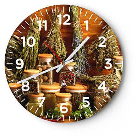 Modern Wanduhr Aromatisch duft Flasche kräuter 40x40cm Rund Groß Wand Uhr Glas Analog Zimmeruhren Küche Büro Wohnzimmer Glasuhr Wall Clock Dekoration Design Wanddekoration Küchenuhr C4AR40x40-2709