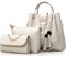 FiveloveTwo 3Pcs Bag Set PU cuir Sac portés main + Fourre-Tout + Sac à Bandoulière ,Femmes Mode Handbag Set Pochettes Clutches Sacs portés épaule ensemble de sac Beige