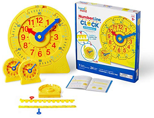 hand2mind NumberLine Clock, Telling Time Teaching Clock, Learn to Tell Time Clock, Analog Classroom Learning Clock, Teaching Time Math Manipulatives, Clocks for Kids Learning to Tell Time (Set of 25)
