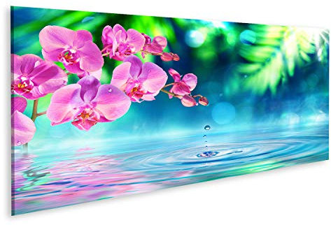islandburner Bild auf Leinwand Orchidee Zen Garten Tröpfchen Teich Bilder Wandbilder Poster
