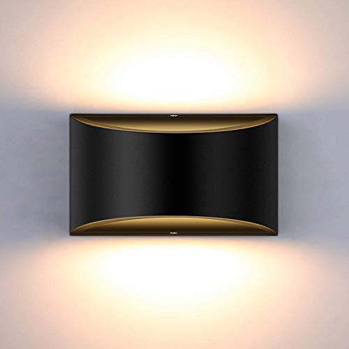 Glighone Wall Lights Indoor Dimmable LED Up and Down Wall Light Modern Wall Lamp Black 10W Sconce Wall Lighting for Living Room Bedroom Corridor Warm White(COB LED Bead Include)