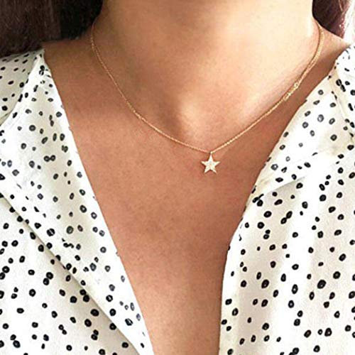 TseenYi Collana girocollo in stile bohémien, con ciondolo a forma di stella piatta, in oro, per donne e ragazze (stella)