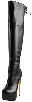 Only maker Damen Overknees Plateau Stiefel mit hohem Schaft Stiletto Absatz Reißverschluss Lederimitat Schwarz 41 EU