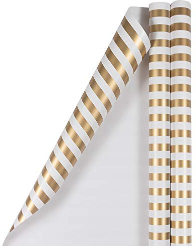 Geschenkpapier Marmelade Geschenkpapier gestreift 25m² pro Rolle Gold Weiß Streifen 2/Packung