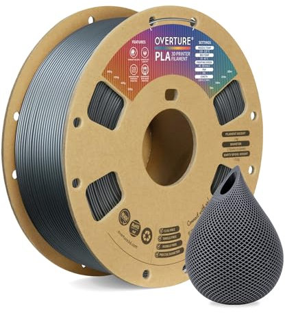 OVERTURE Filament PLA 1.75mm Aufgerüstet, 3D Drucker PLA Filament 1kg Spule (2.2 LBS), Maßgenauigkeit +/- 0.02mm (Space Grau)