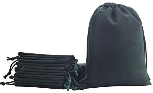 KONMAY - Bolsas grandes de terciopelo con cordón (20 x 25 cm, 10 unidades), color verde oscuro