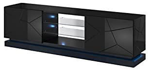 BIM Furniture TV Stand QIU 200 cm Lowboard Schrank TV mit beluchtung Schwarzer Glanz