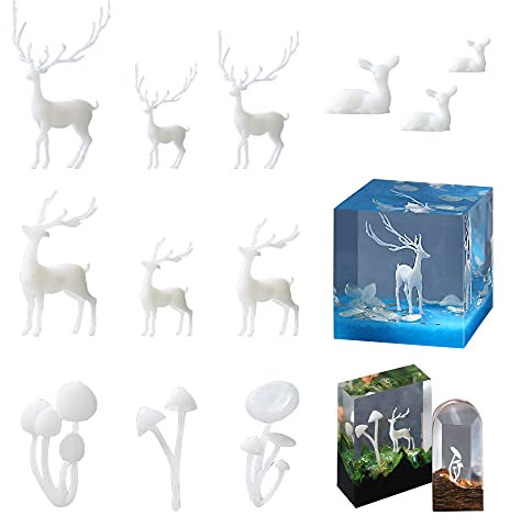 Woohome 12 Stück 3D Mini Elch Mini Pilz Epoxy Silikonform Füller Gießform Füller Harz Füller Resin Filler Schmuck Schmuckherstellung Resin Mold Filler für Silikonformen, Handgemachtes Geschenk