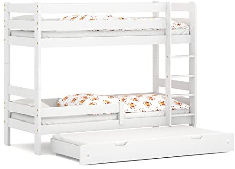 WNM Group 2in1 Etagenbett oder 2 Einzelbetten - Hochbett mit Rausfallschutz und 2 Schubladen Sophie - Kinderbett Ausziehbar - Absturzsicherung Ausziehbett 80x160 cm/80x150 cm - Weiß
