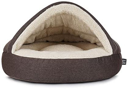 Mypado Shell Mono Hundehöhle mit Strukturstoff - die Kuschel Oase für den Hund Größe M, Füllung Visco-Schaumstoff, Braun