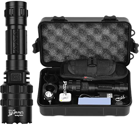 ULTRAFIRE High Lumens Rechargeable Flashlight with Holster, UFB26 and Car Charger Included -1000 Lumens, 5modes, IPX 65 Water-Resistant LED Torch Light for Emergency UF-1102