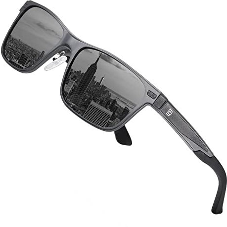 DUCO Polarisierte Sonnenbrille für Herren Vintage Aluminium-Rahmen Retro Sport Sonnenbrillen 100% UV-Schutz 8207 (Gunmetal Rahmen,Grau Linse)
