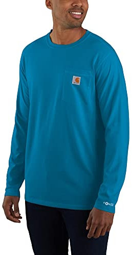 Carhartt Men's Force Relaxed Fit Midweight Long-Sleeve Pocket T-Shirt 104617 Work Utility, Marine Blue, XL