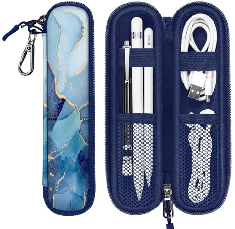 FINTIE Stifthalter Tasche für Apple Pencil Pro/USB-C & Apple Pencil 1./2. Gen, Kratzfeste weiche Hülle aus Neopren, Schutzhülle Cover Pouch mit integriertem Reißverschluss und Ablagefach, OzeanMarmor