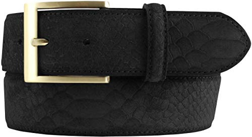 BELTINGER Gürtel mit goldener Gürtelschnalle und Pythonprägung 4 cm | Leder-Gürtel 40mm Schlangen-Optik |Schlangen-Muster | Schwarz 120cm