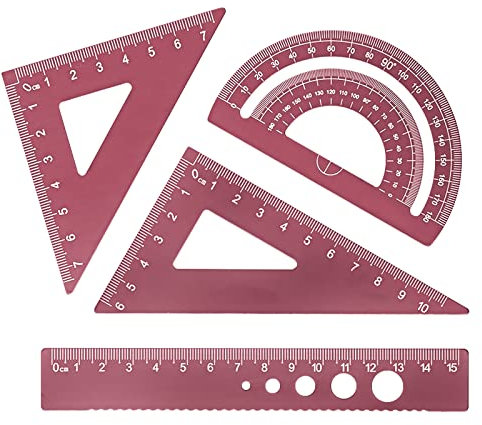 Geoyien Geodreieck, Lineal 15cm kinder, Lineal 15cm, mit Aufbewahrungskoffer, Mathematik Geometrie Lineal Set Aluminiumlegierung, Schule Mathe Schreibwaren, Messwerkzeuge, für Schüler, Lehrer (Rosa)