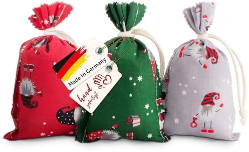 navango® Weihnachtsdeko Duftsäckchen - 3er Set | Rot Grün Grau mit Weihnachts-Muster | Vanille und Zimt Duft | Dinkelspelzfüllung | Deutsche Handfertigung | OEKO-Tex | Duftbeutel zu Weihnachten