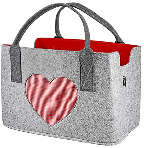 Filztasche in Dunkelgrau oder grau Love Shopper Tragetasche, Handtasche, Geschenk, Einkaufstasche, Liebe, Verliebt Herzen Herz Breite 40cm Filz Kitty Cat