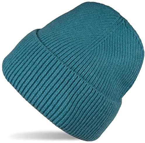 styleBREAKER Unisex Strickmütze mit Rippenmuster und breiter Krempe, Feinstrick Mütze doppelt gestrickt, Strick Beanie 04024190, Farbe:Blau