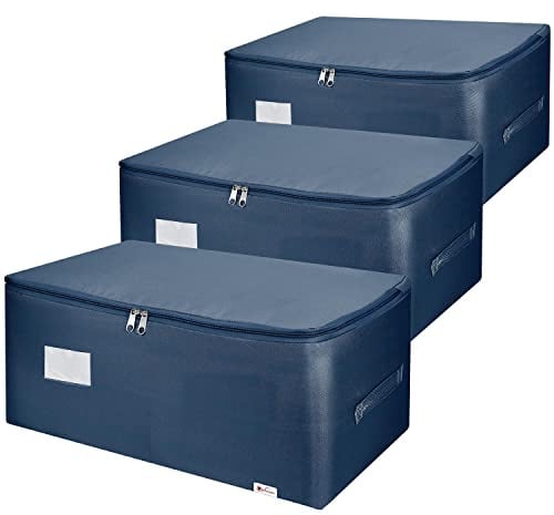 Vinsani 3pc 50L Large Storage Organiser Bags, Dust & Moisture Proof | Heavy Duty Moving Bags with Strong Handles & Double Zip, Large Underbed Storage for Clothes, Bedding, Duvets & Pillows