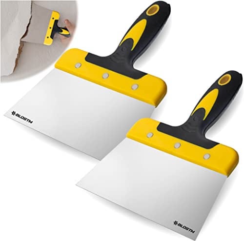 BLOSTM 17,8 cm raschietto strumento confezione da 2 – carta da parati raschietto per stucco con lama flessibile in acciaio per molle larga 175 mm, impugnatura morbida e comoda – 2 pezzi