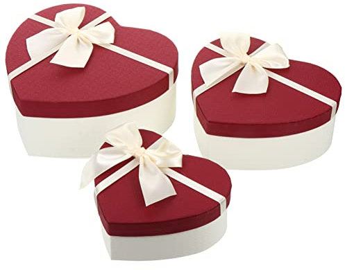 MAGICLULU 3 Stücke Bunte Herzförmige Papier Geschenkbox Liebe Herz Verpackung Box Leer Hochzeit Bonbonschachteln Verpackung Schmuck Geschenk (Rot)