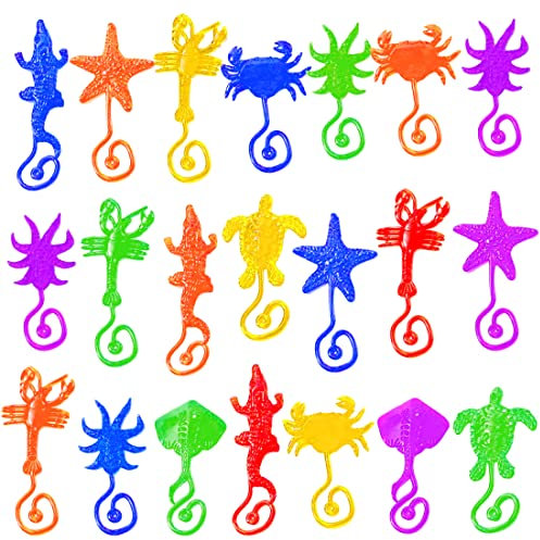 HONGECB SUNCHE 24 Stücke Klatschhand Kinder, Glibberhand Mitgebsel, Fenster Crawler Männer, Klatschhand Glibber, Mehrfarbig Klebrige Wand Kletterer, Klebrige Spielzeug für Kinder Party, Meerestieren